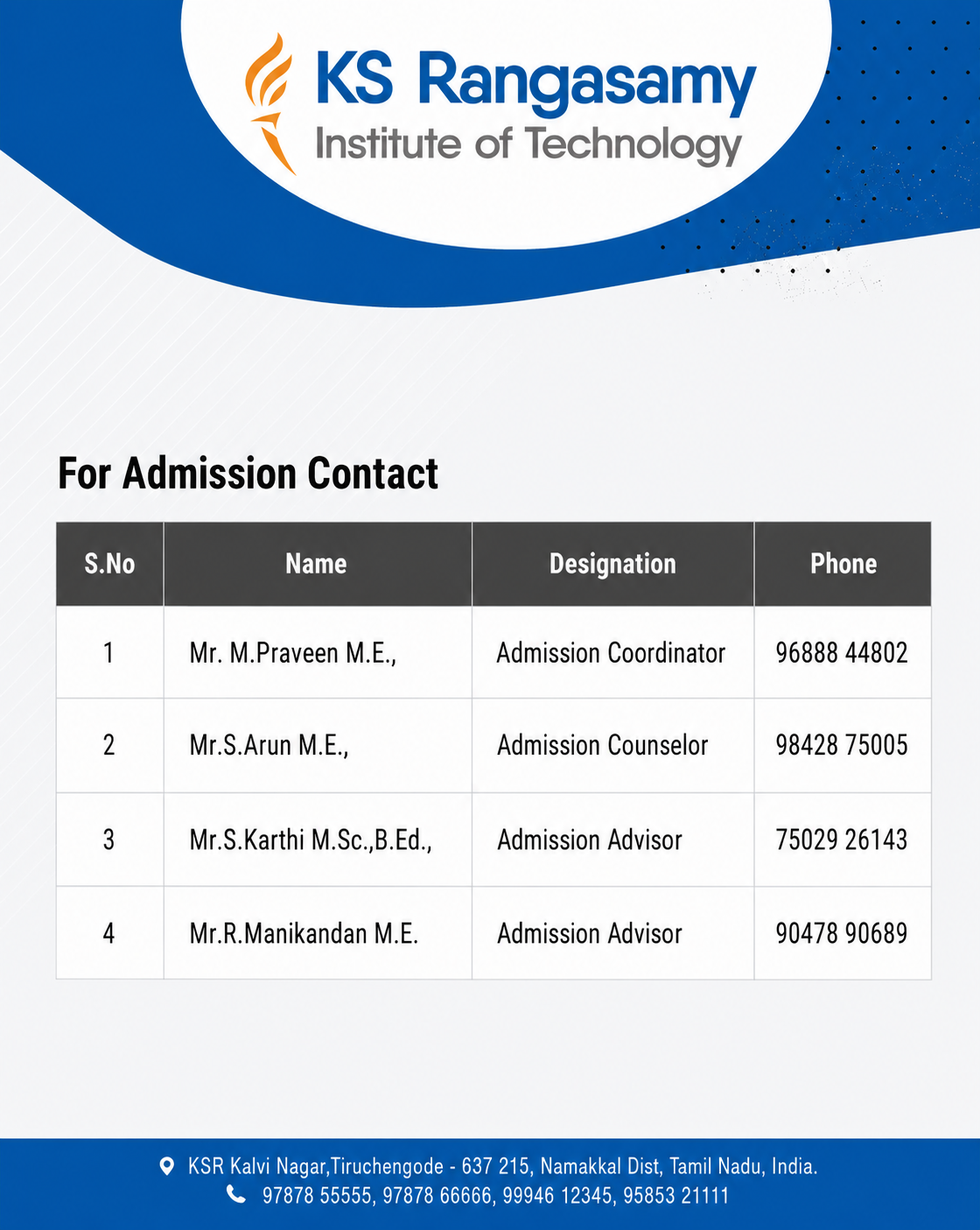 For Admission Contact